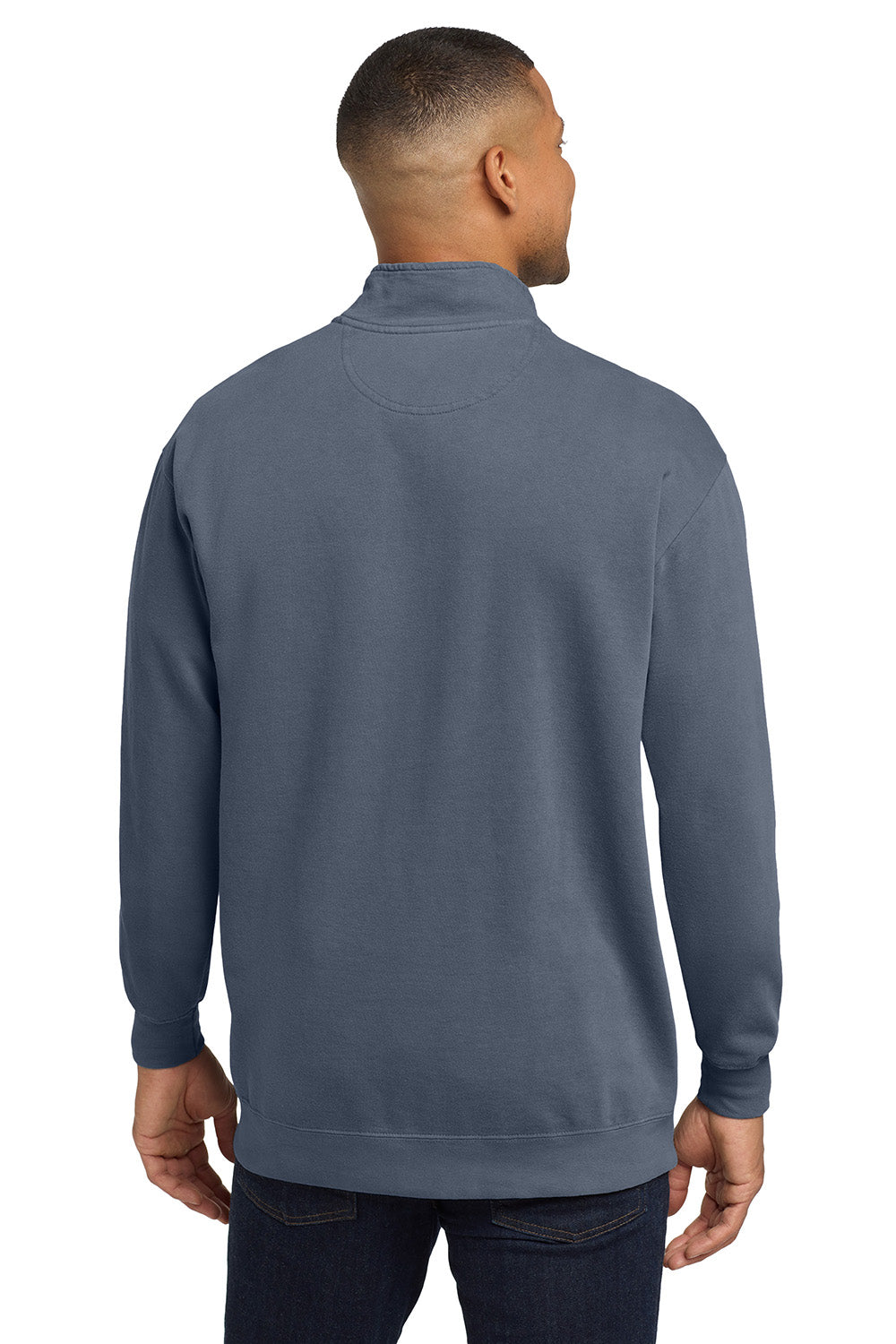 Comfort Colors 1580 Mens 1/4 Zip Sweatshirt Blue Jean Model Back