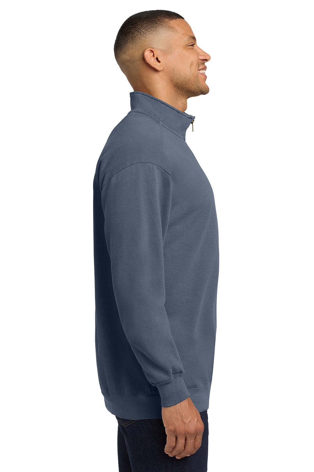 Comfort Colors 1580 Mens 1/4 Zip Sweatshirt Blue Jean Model Side