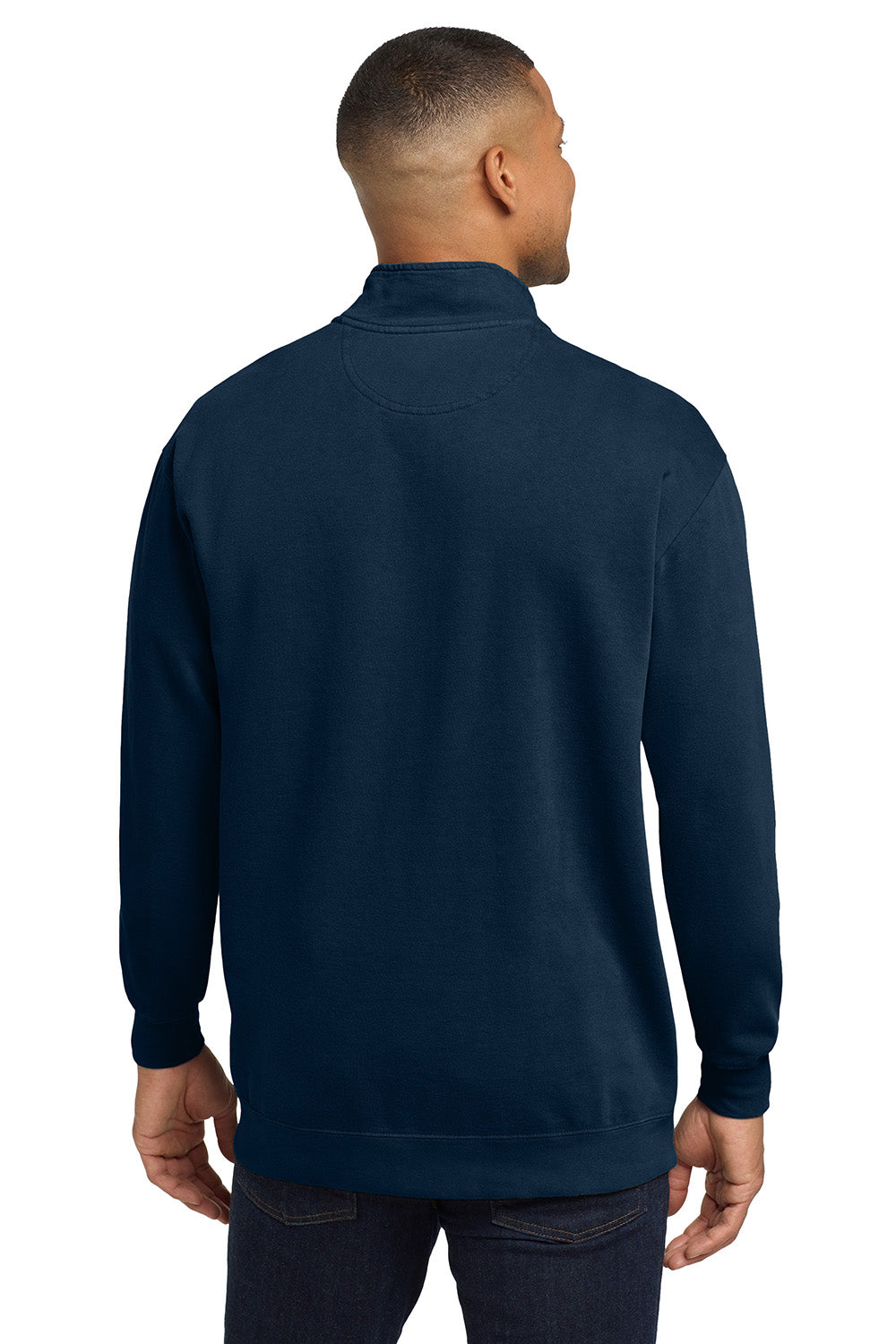 Comfort Colors 1580 Mens 1/4 Zip Sweatshirt True Navy Blue Model Back