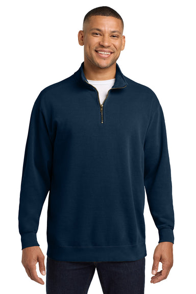 Comfort Colors 1580 Mens 1/4 Zip Sweatshirt True Navy Blue Model Front