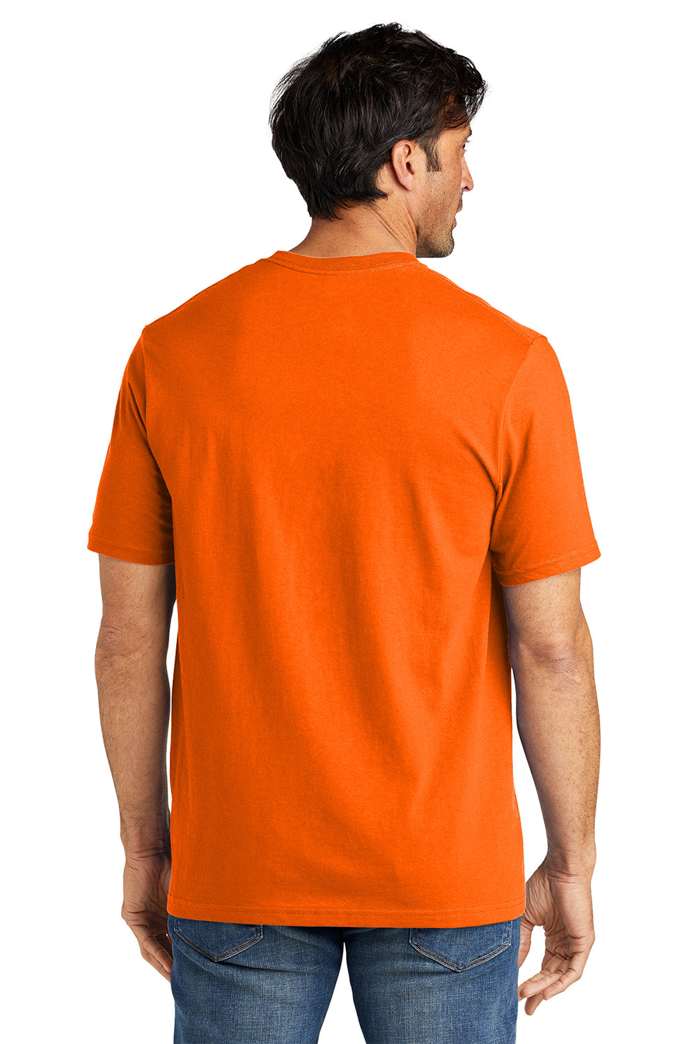 Volunteer Knitwear VL100 Mens USA Made All American Short Sleeve Crewneck T-Shirt Safety Orange Model Back