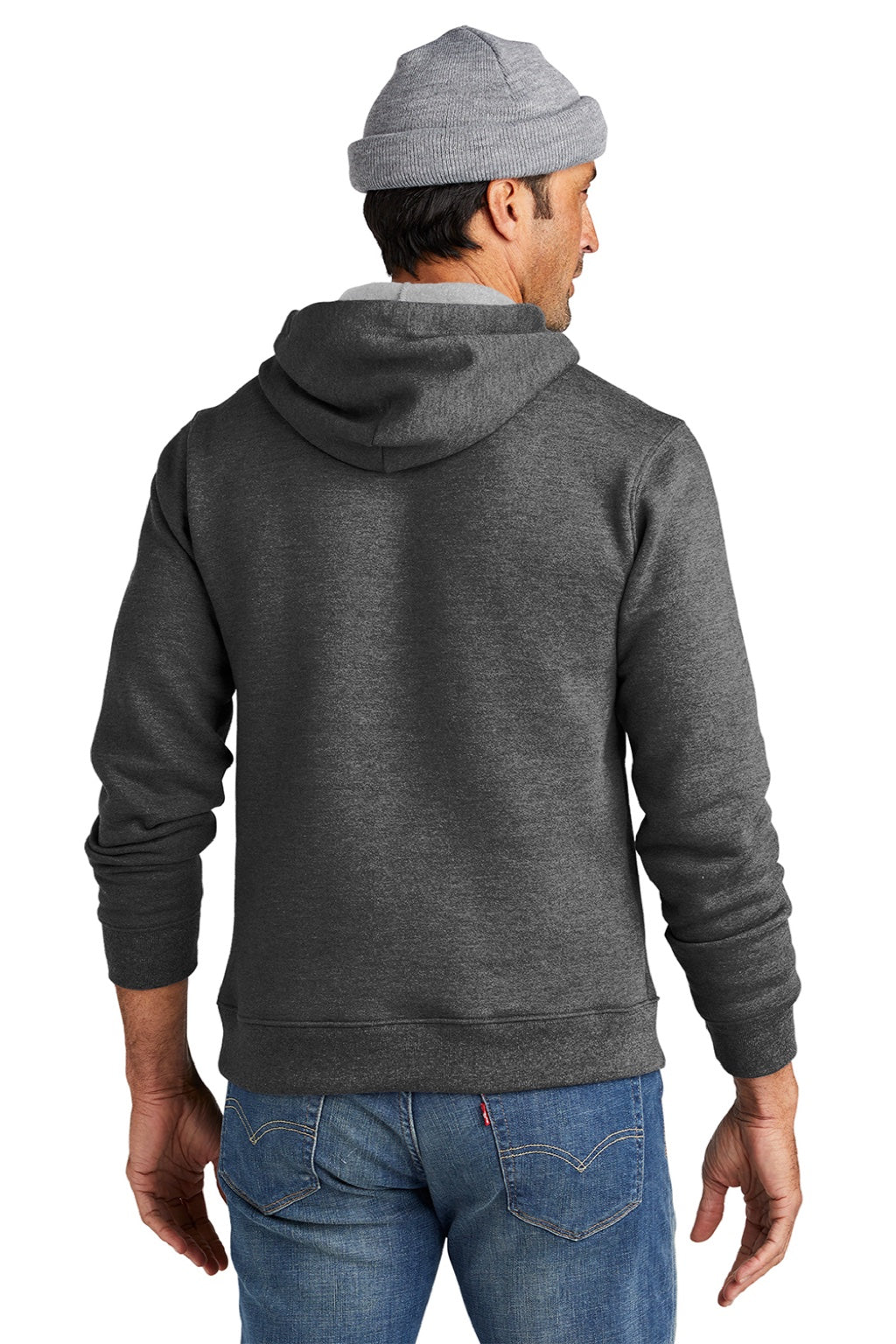 Volunteer Knitwear VL130H Mens USA Made Chore Fleece Hooded Sweatshirt Hoodie w/ Pouch Pocket Heather Charcoal Grey Model Back
