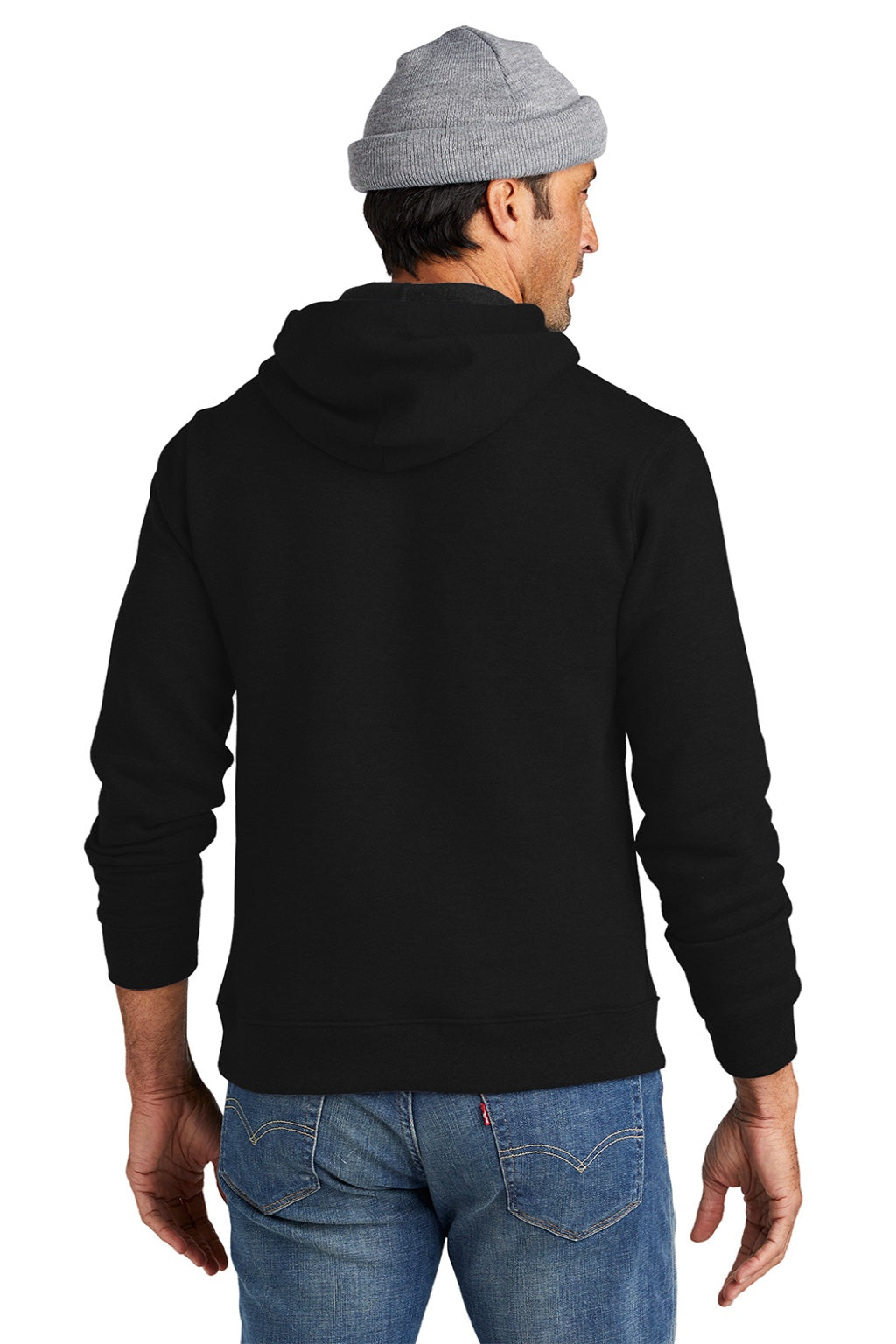 Volunteer Knitwear VL130H Mens USA Made Chore Fleece Hooded Sweatshirt Hoodie w/ Pouch Pocket Deep Black Model Back