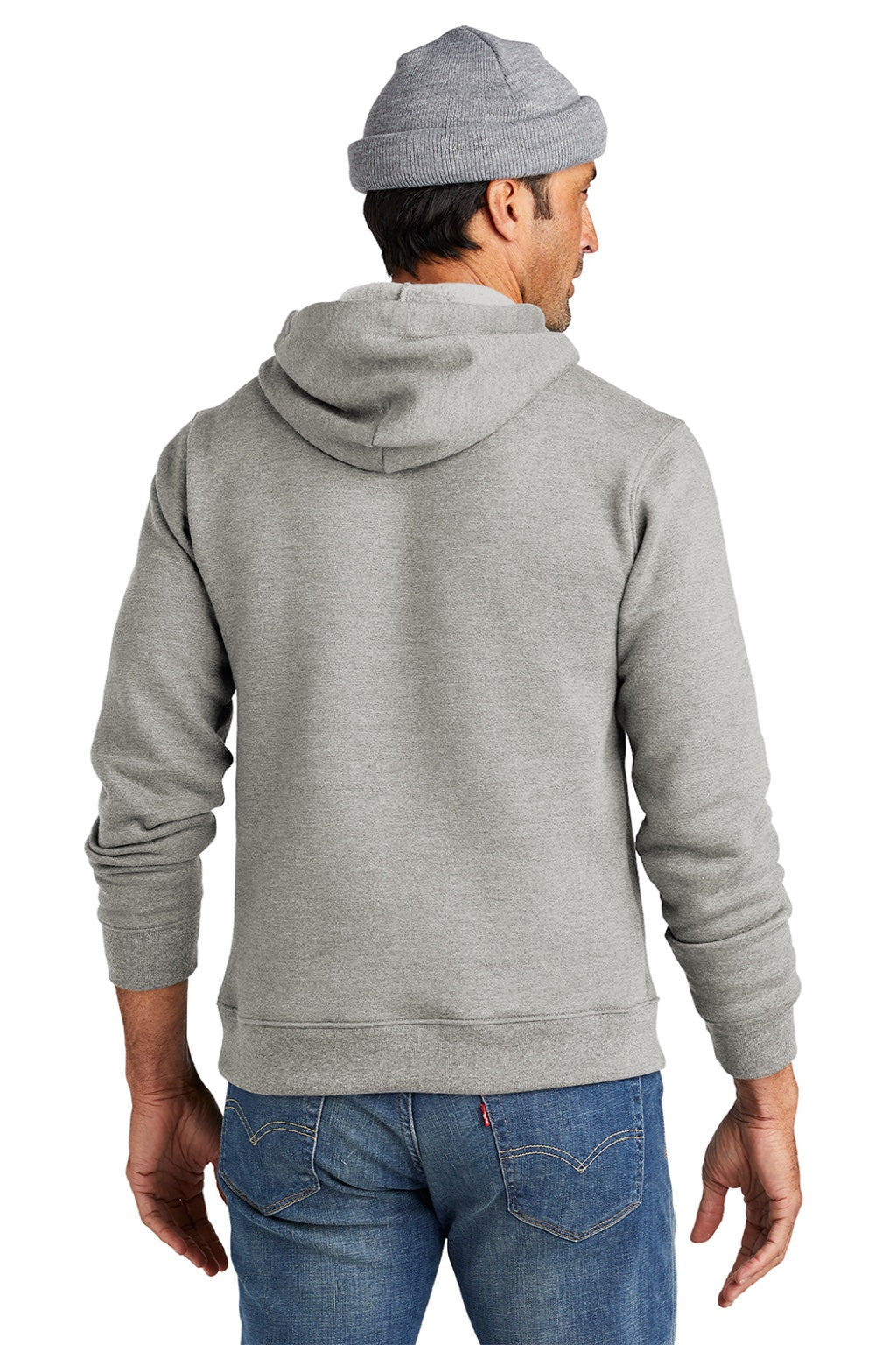 Volunteer Knitwear VL130H Mens USA Made Chore Fleece Hooded Sweatshirt Hoodie w/ Pouch Pocket Heather Grey Model Back