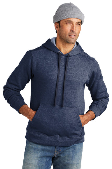 Volunteer Knitwear VL130H Mens USA Made Chore Fleece Hooded Sweatshirt Hoodie w/ Pouch Pocket Heather Strong Navy Blue Model Front