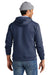 Volunteer Knitwear VL130H Mens USA Made Chore Fleece Hooded Sweatshirt Hoodie w/ Pouch Pocket Heather Strong Navy Blue Model Back