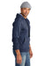 Volunteer Knitwear VL130H Mens USA Made Chore Fleece Hooded Sweatshirt Hoodie w/ Pouch Pocket Heather Strong Navy Blue Model Side
