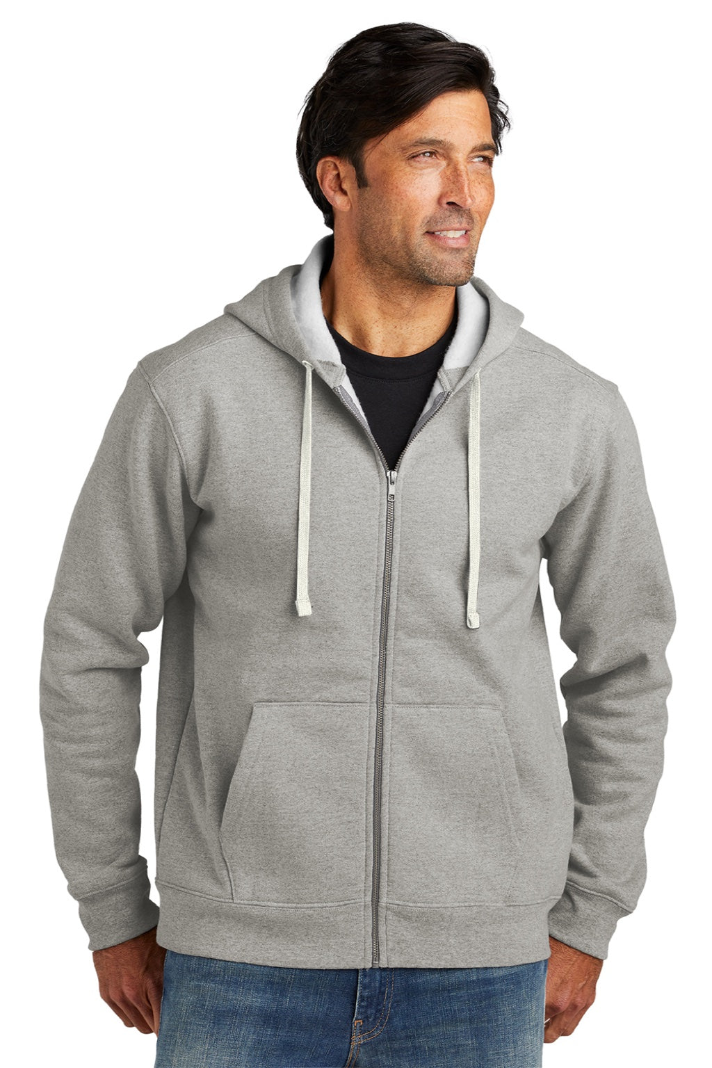 Volunteer Knitwear VL130ZH Mens USA Made Chore Fleece Full Zip Hooded Sweatshirt Hoodie w/ Pockets Heather Grey Model Front