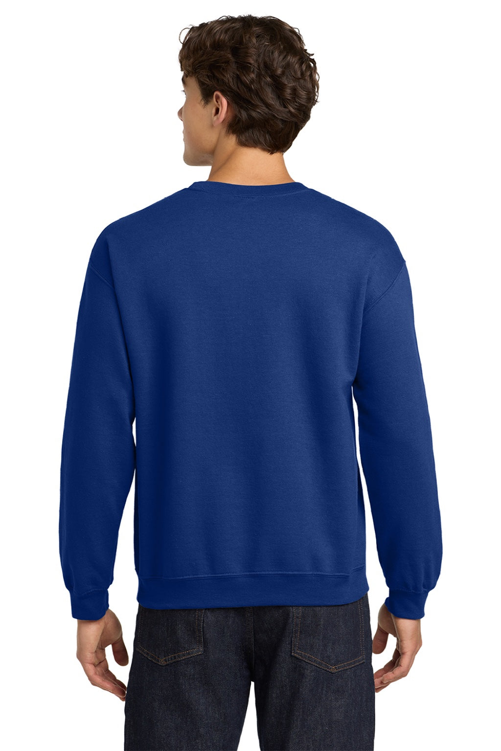 Gildan 18000 Mens Pill Resistant Fleece Crewneck Sweatshirt Fan Deep Royal Blue Model Back