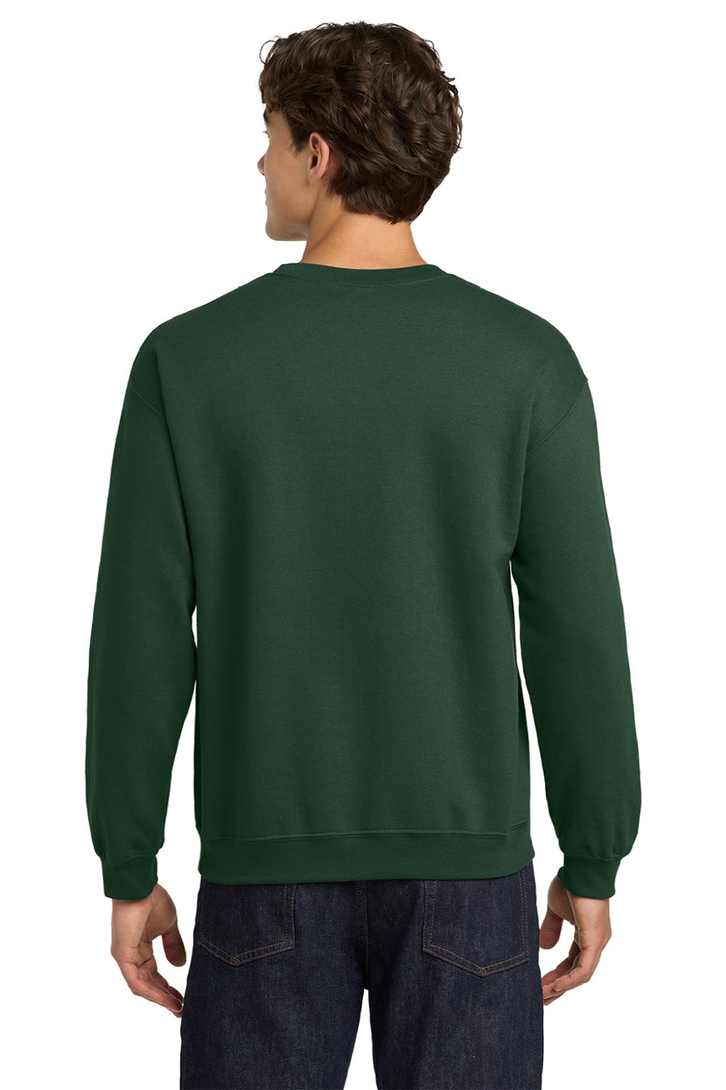 Gildan 18000 Mens Pill Resistant Fleece Crewneck Sweatshirt Fan Dark Green Model Back