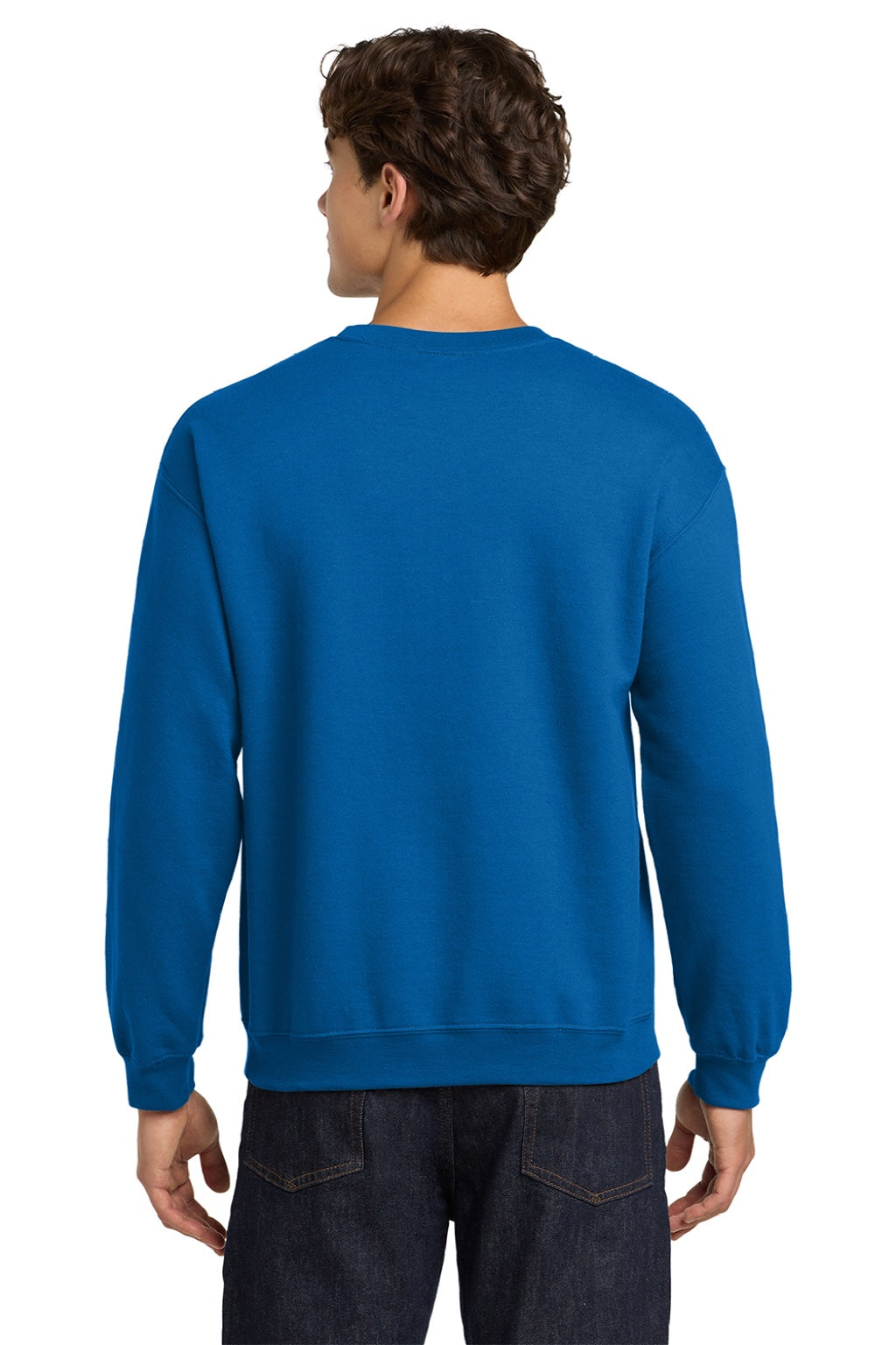 Gildan 18000 Mens Pill Resistant Fleece Crewneck Sweatshirt Neon Blue Model Back