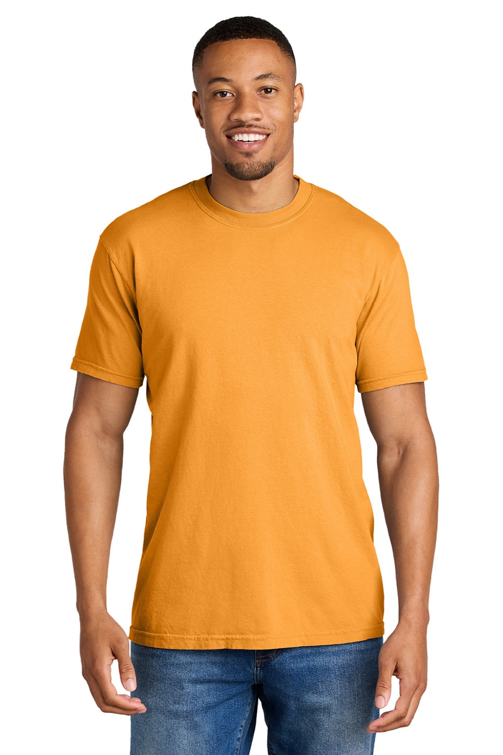 Comfort Colors 1717 Mens Short Sleeve Crewneck T-Shirt Bright Orange Model Front
