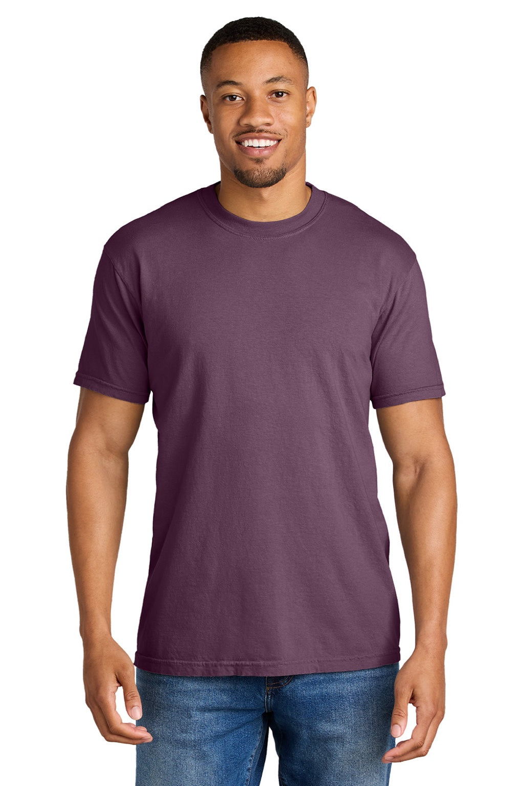 Comfort Colors 1717 Mens Short Sleeve Crewneck T-Shirt Berry Purple Model Front