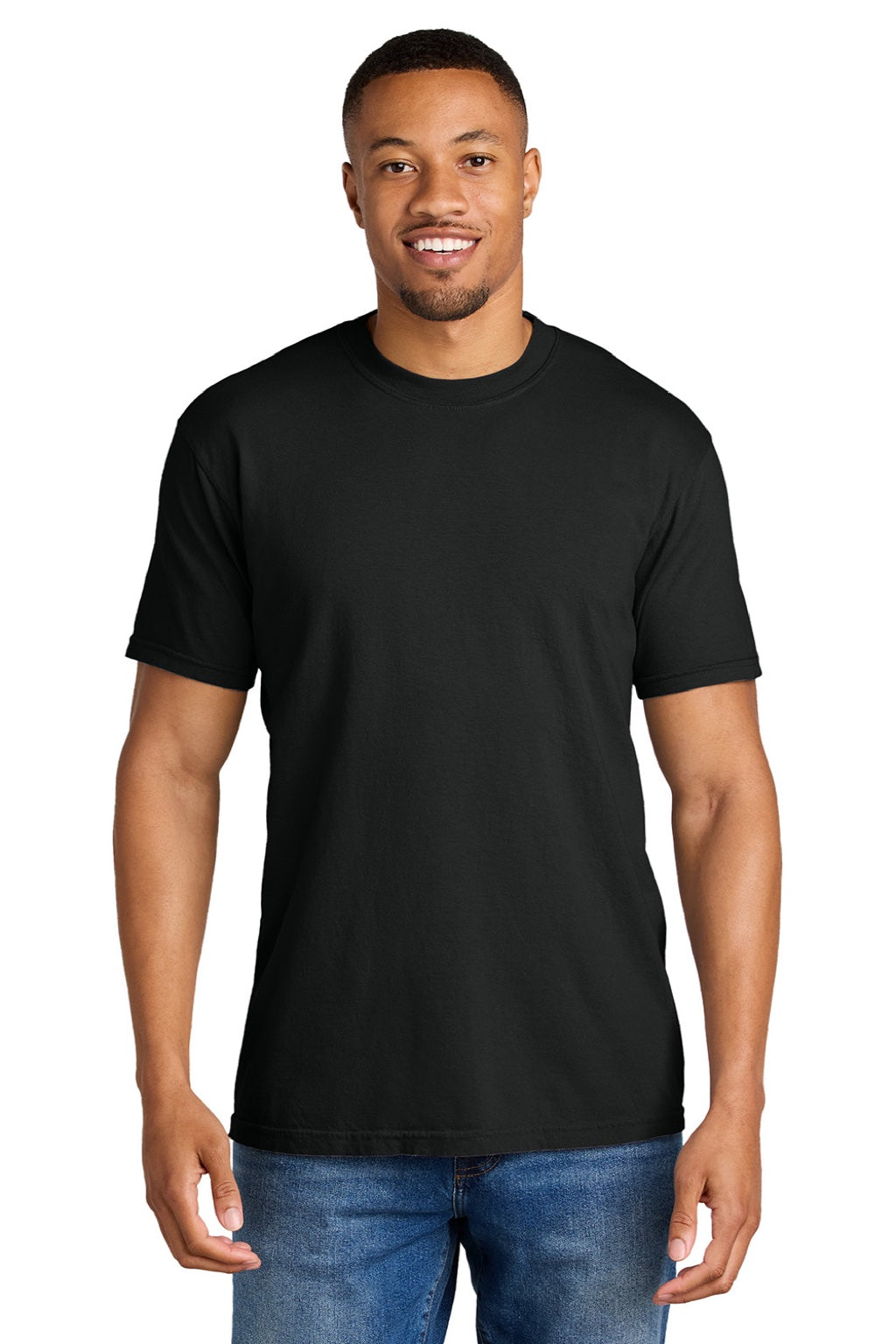 Comfort Colors 1717 Mens Short Sleeve Crewneck T-Shirt Black Model Front