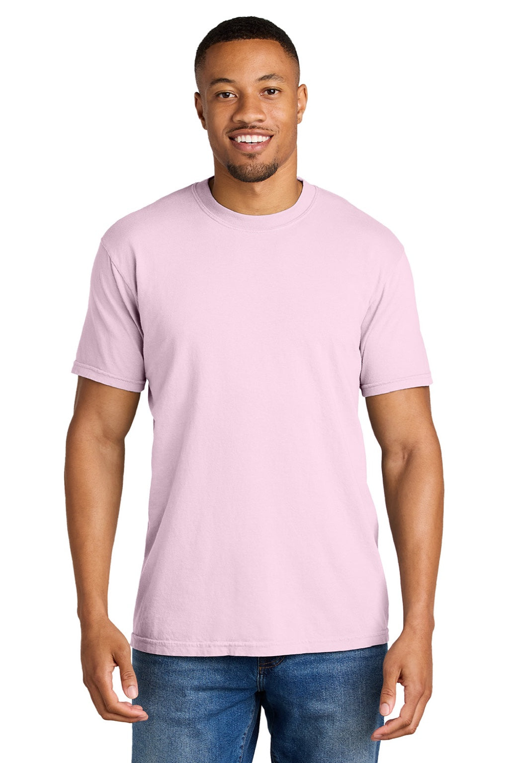Comfort Colors 1717 Mens Short Sleeve Crewneck T-Shirt Blossom Pink Model Front