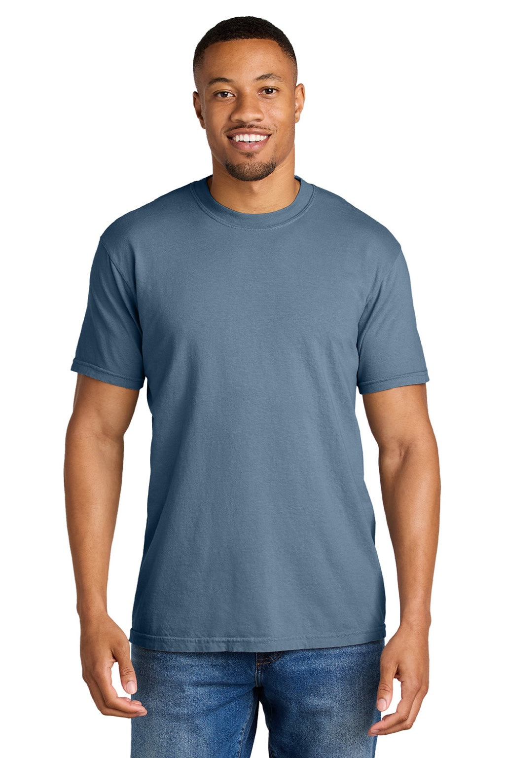 Comfort Colors 1717 Mens Short Sleeve Crewneck T-Shirt Blue Jean Model Front