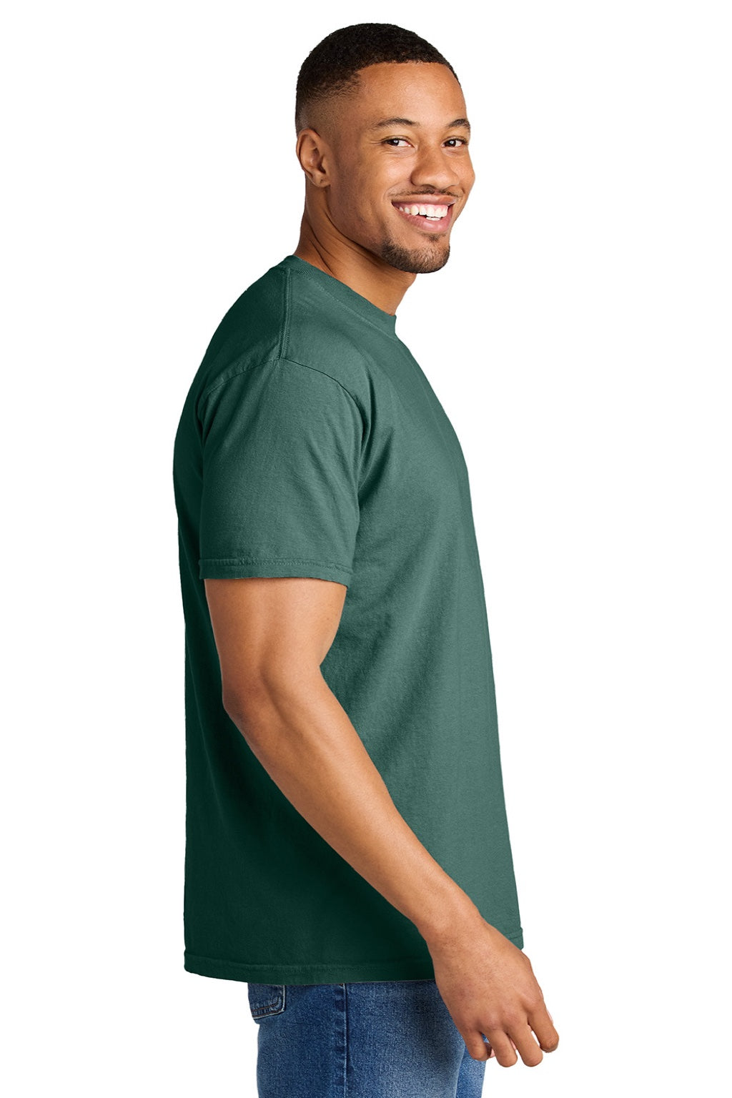 Comfort Colors 1717 Mens Short Sleeve Crewneck T-Shirt Blue Spruce Model Side