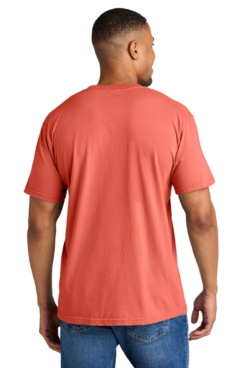 Comfort Colors 1717 Mens Short Sleeve Crewneck T-Shirt Bright Salmon Model Back