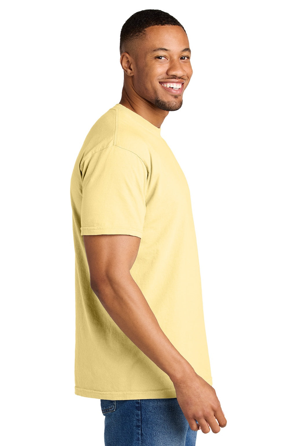 Comfort Colors 1717 Mens Short Sleeve Crewneck T-Shirt Butter Yellow Model Side