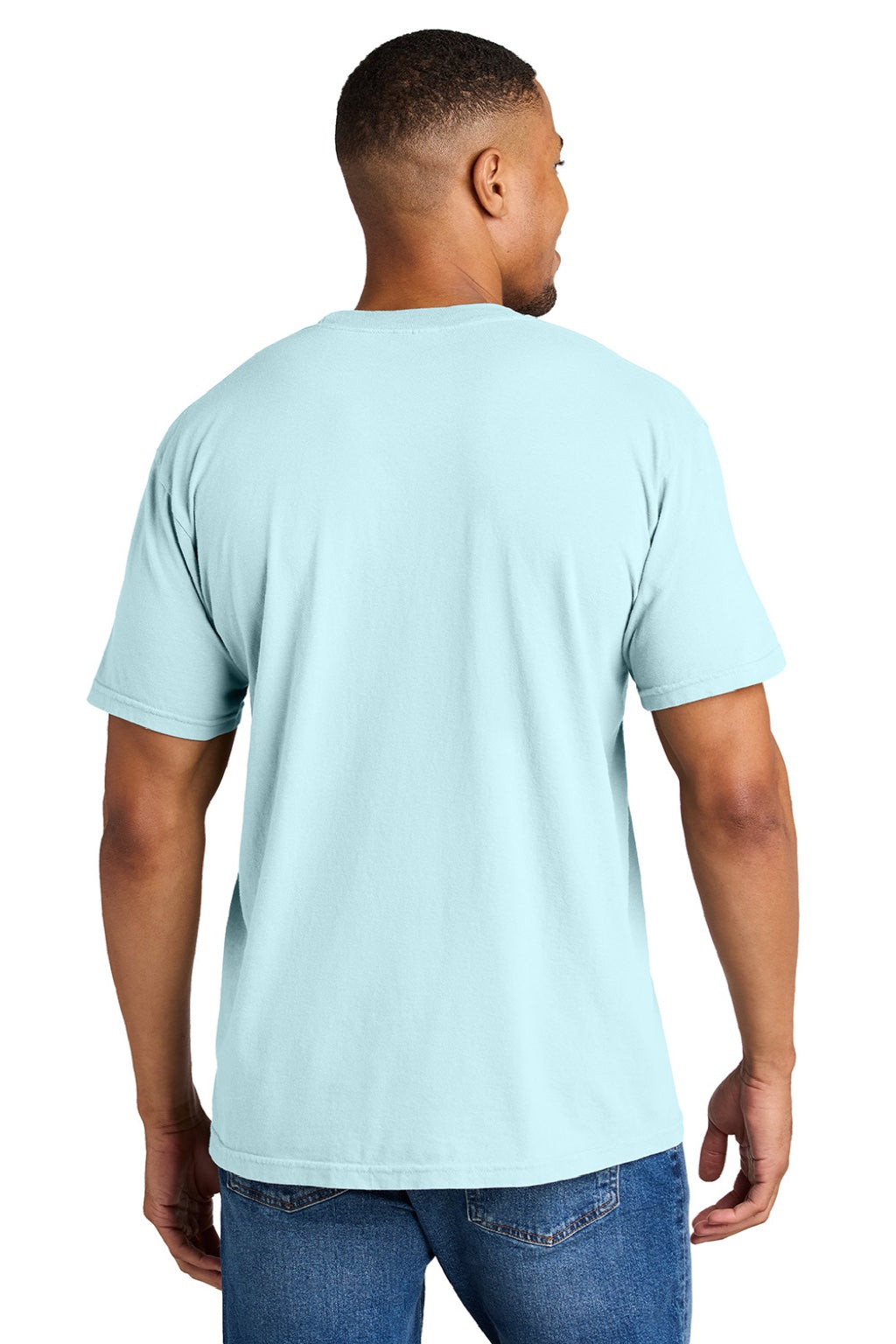 Comfort Colors 1717 Mens Short Sleeve Crewneck T-Shirt Chambray Blue Model Back