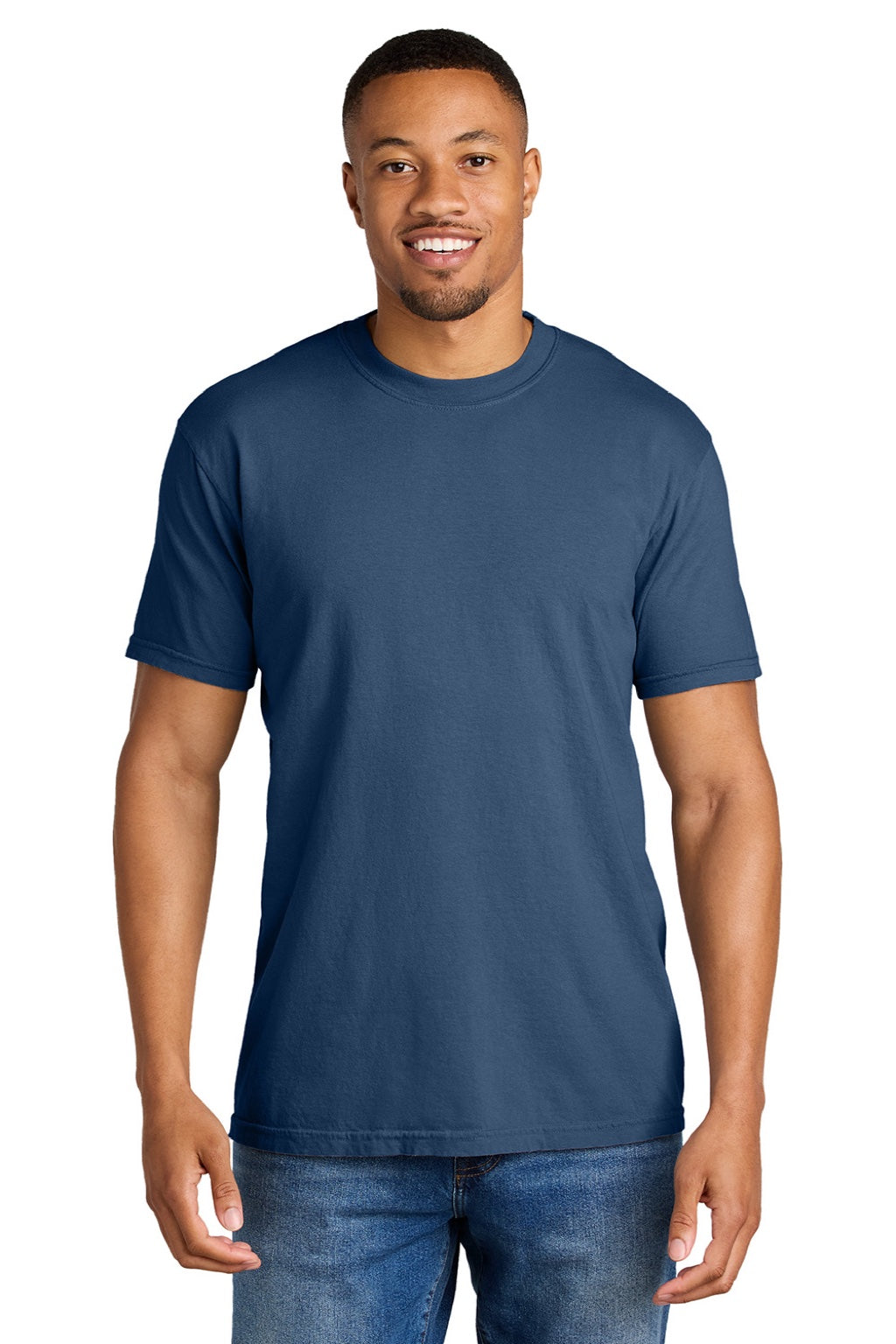 Comfort Colors 1717 Mens Short Sleeve Crewneck T-Shirt China Blue Model Front