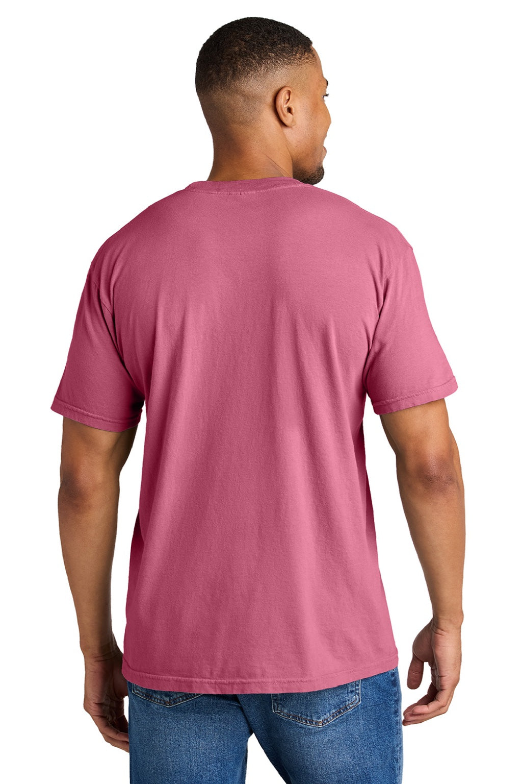 Comfort Colors 1717 Mens Short Sleeve Crewneck T-Shirt Crunchberry Pink Model Back
