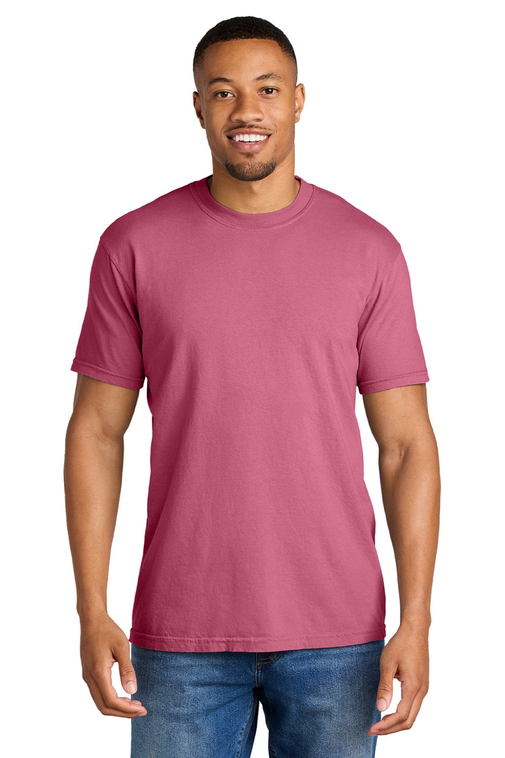 Comfort Colors 1717 Mens Short Sleeve Crewneck T-Shirt Crunchberry Pink Model Front