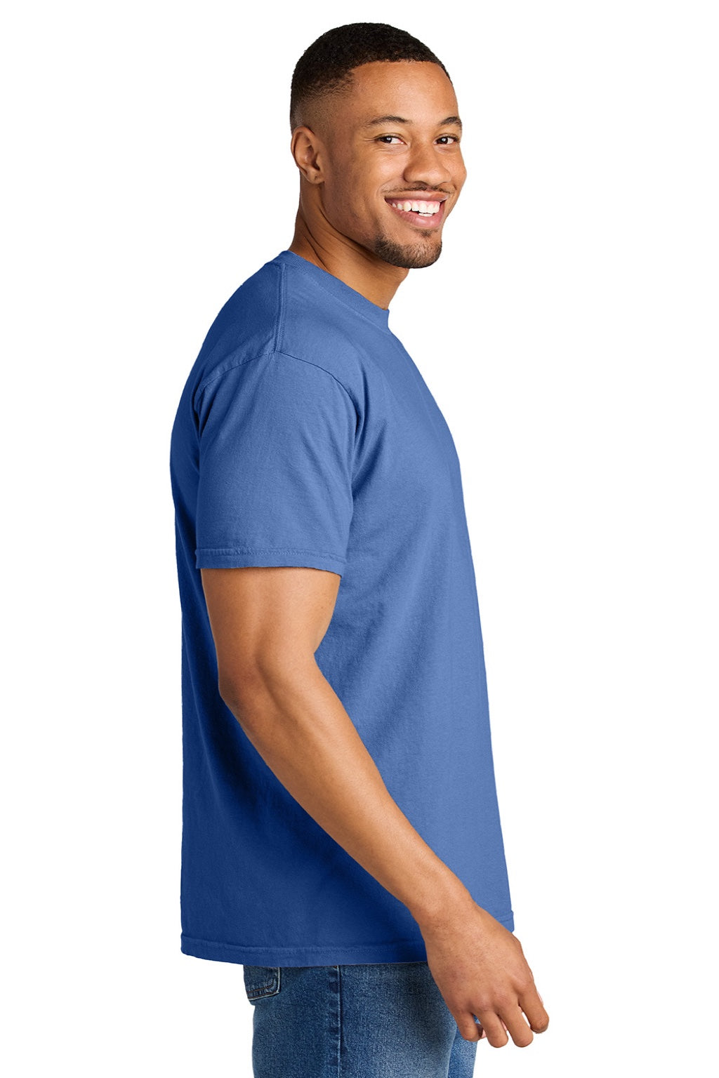 Comfort Colors 1717 Mens Short Sleeve Crewneck T-Shirt Flo Blue Model Side