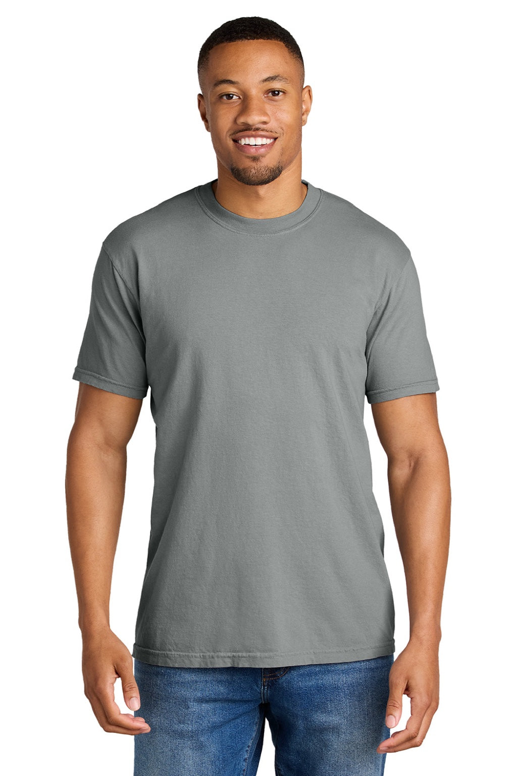 Comfort Colors 1717 Mens Short Sleeve Crewneck T-Shirt Granite Grey Model Front