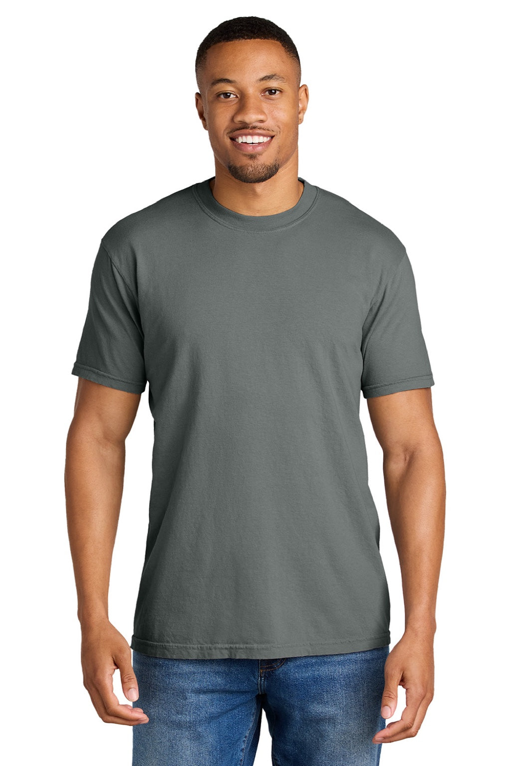 Comfort Colors 1717 Mens Short Sleeve Crewneck T-Shirt Grey Model Front