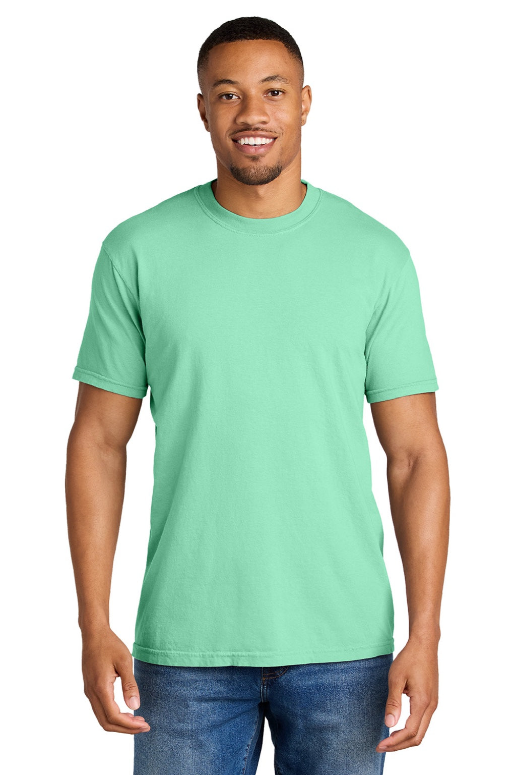 Comfort Colors 1717 Mens Short Sleeve Crewneck T-Shirt Island Reef Green Model Front