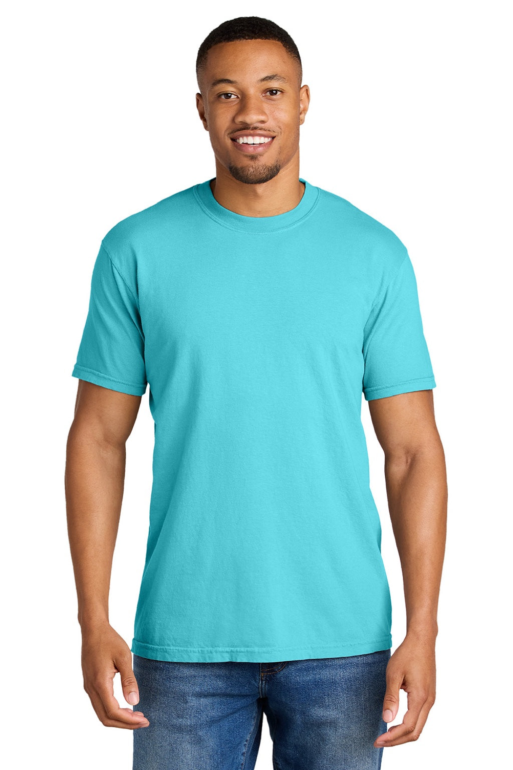 Comfort Colors 1717 Mens Short Sleeve Crewneck T-Shirt Lagoon Blue Model Front
