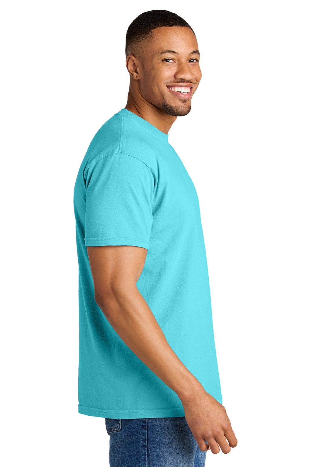 Comfort Colors 1717 Mens Short Sleeve Crewneck T-Shirt Lagoon Blue Model Side