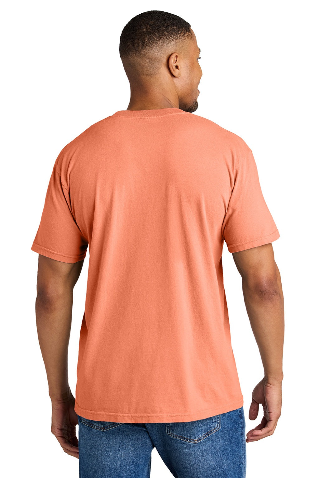 Comfort Colors 1717 Mens Short Sleeve Crewneck T-Shirt Melon Orange Model Back
