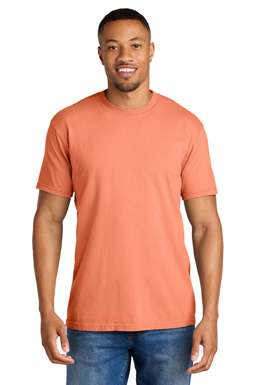 Comfort Colors 1717 Mens Short Sleeve Crewneck T-Shirt Melon Orange Model Front