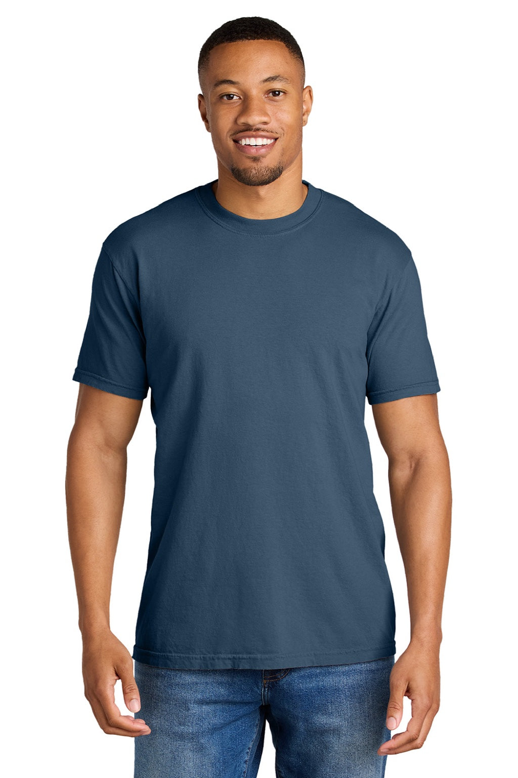 Comfort Colors 1717 Mens Short Sleeve Crewneck T-Shirt Midnight Blue Model Front