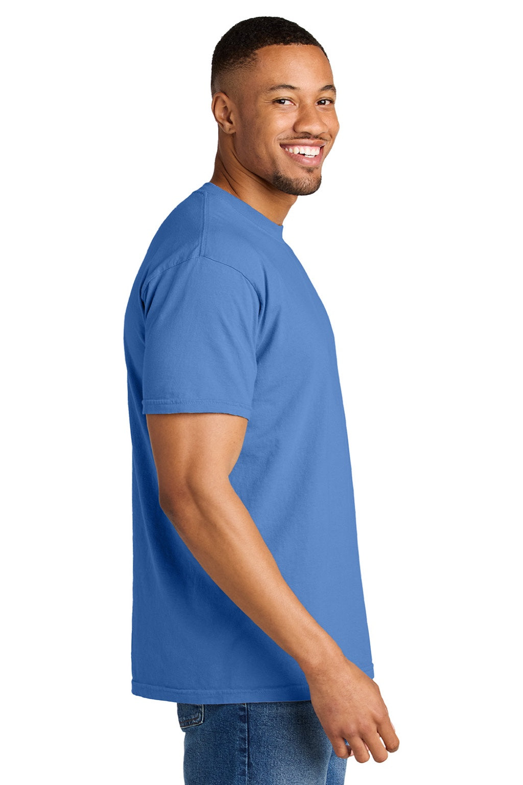 Comfort Colors 1717 Mens Short Sleeve Crewneck T-Shirt Mystic Blue Model Side