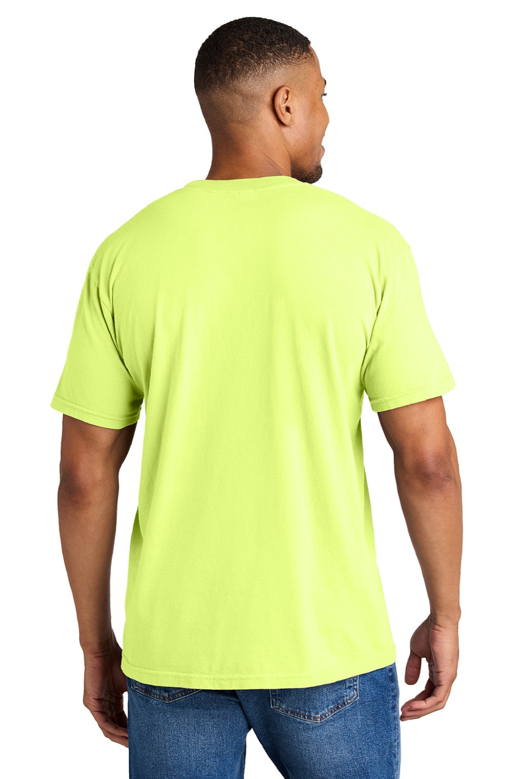 Comfort Colors 1717 Mens Short Sleeve Crewneck T-Shirt Neon Lemon Yellow Model Back
