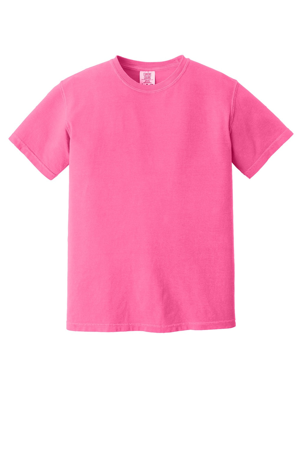 Comfort Colors 1717 Mens Short Sleeve Crewneck T-Shirt Neon Pink Flat Front