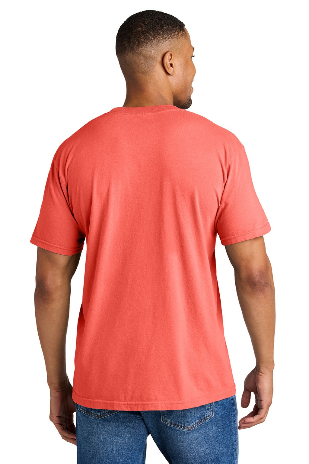 Comfort Colors 1717 Mens Short Sleeve Crewneck T-Shirt Neon Red Orange Model Back