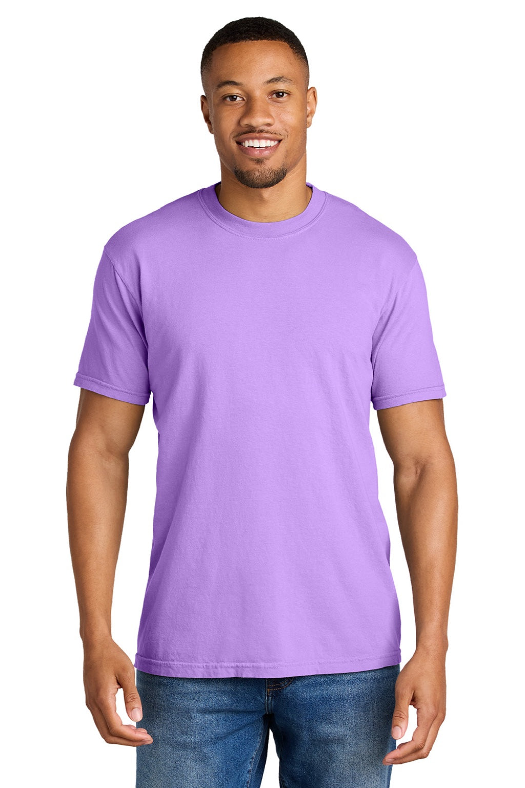 Comfort Colors 1717 Mens Short Sleeve Crewneck T-Shirt Neon Violet Purple Model Front