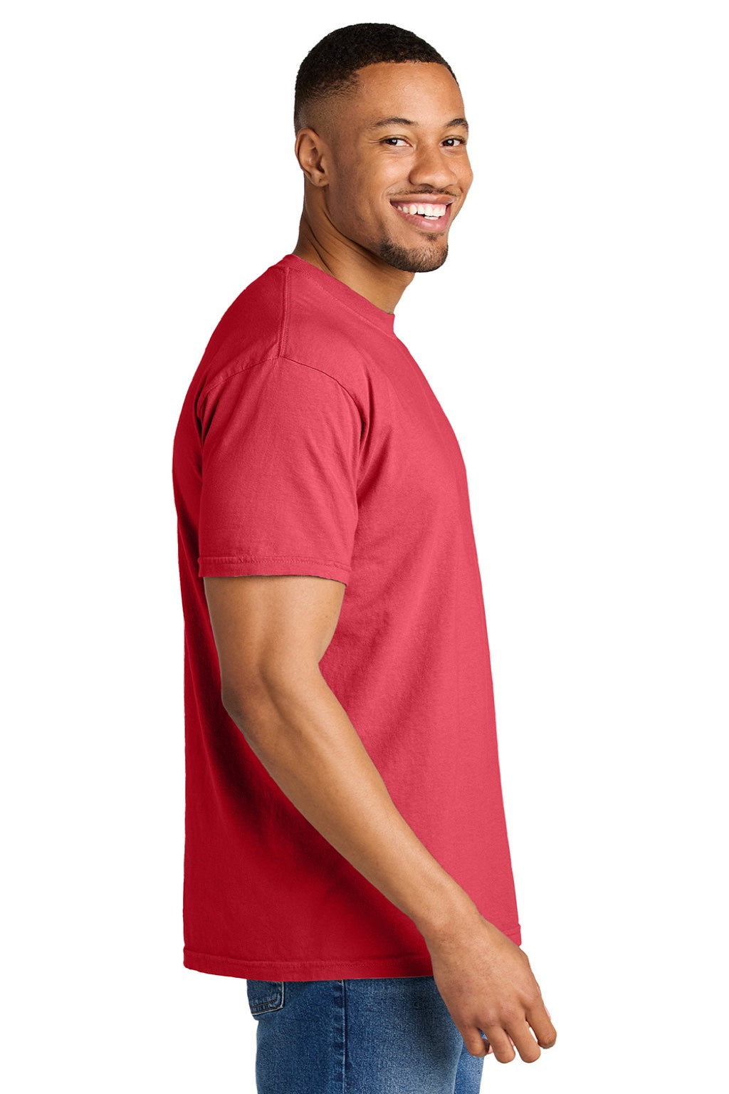Comfort Colors 1717 Mens Short Sleeve Crewneck T-Shirt Paprika Red Model Side