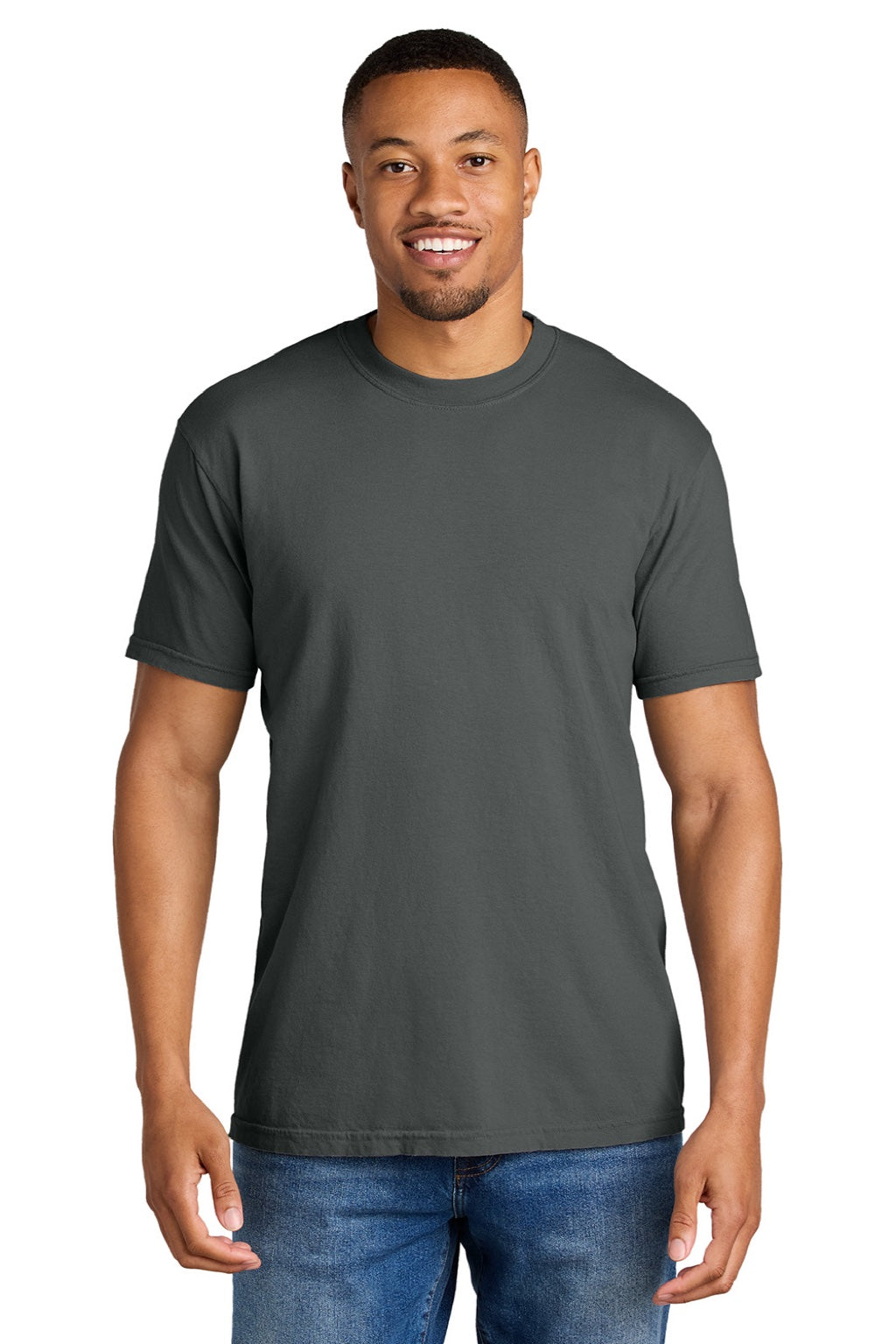Comfort Colors 1717 Mens Short Sleeve Crewneck T-Shirt Pepper Grey Model Front
