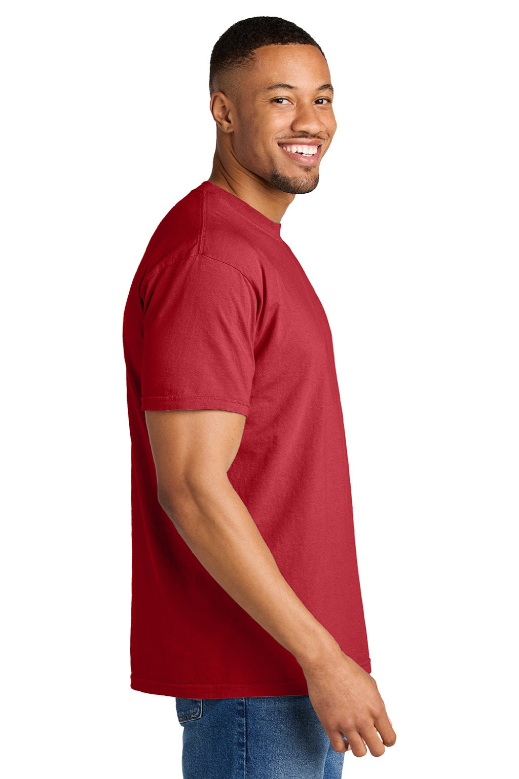 Comfort Colors 1717 Mens Short Sleeve Crewneck T-Shirt Red Model Side