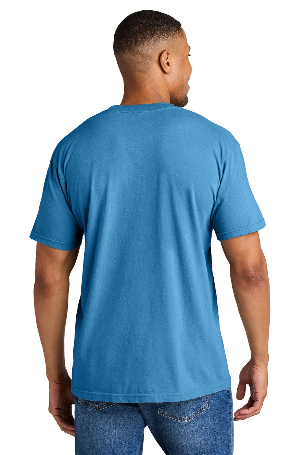 Comfort Colors 1717 Mens Short Sleeve Crewneck T-Shirt Royal Caribe Blue Model Back