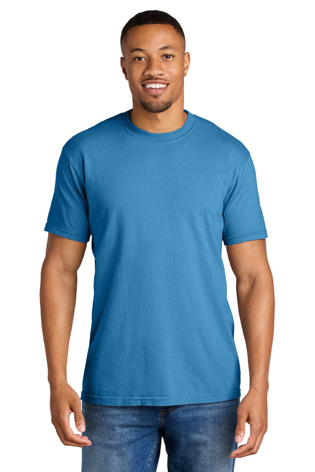 Comfort Colors 1717 Mens Short Sleeve Crewneck T-Shirt Royal Caribe Blue Model Front
