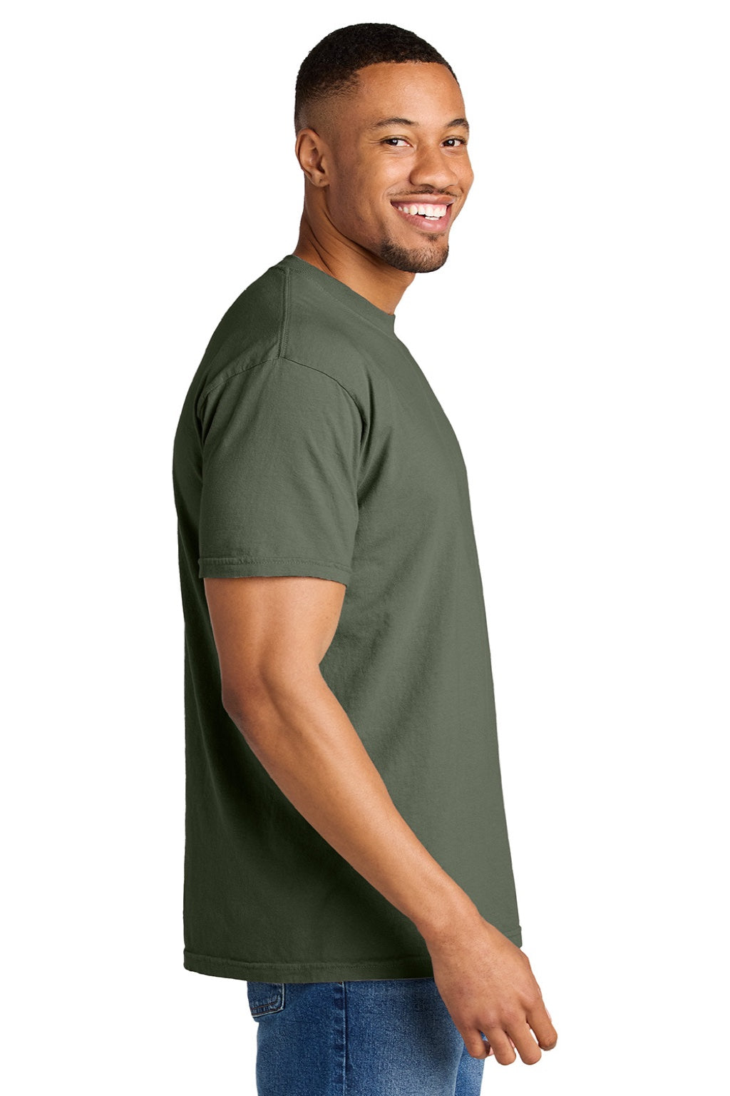 Comfort Colors 1717 Mens Short Sleeve Crewneck T-Shirt Sage Green Model Side