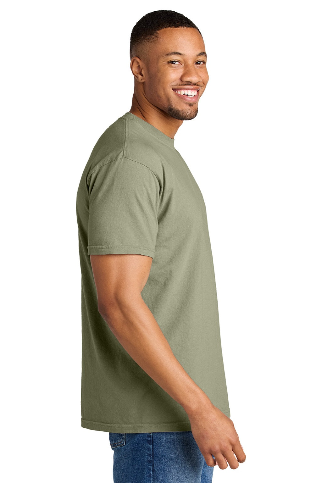 Comfort Colors 1717 Mens Short Sleeve Crewneck T-Shirt Sandstone Model Side