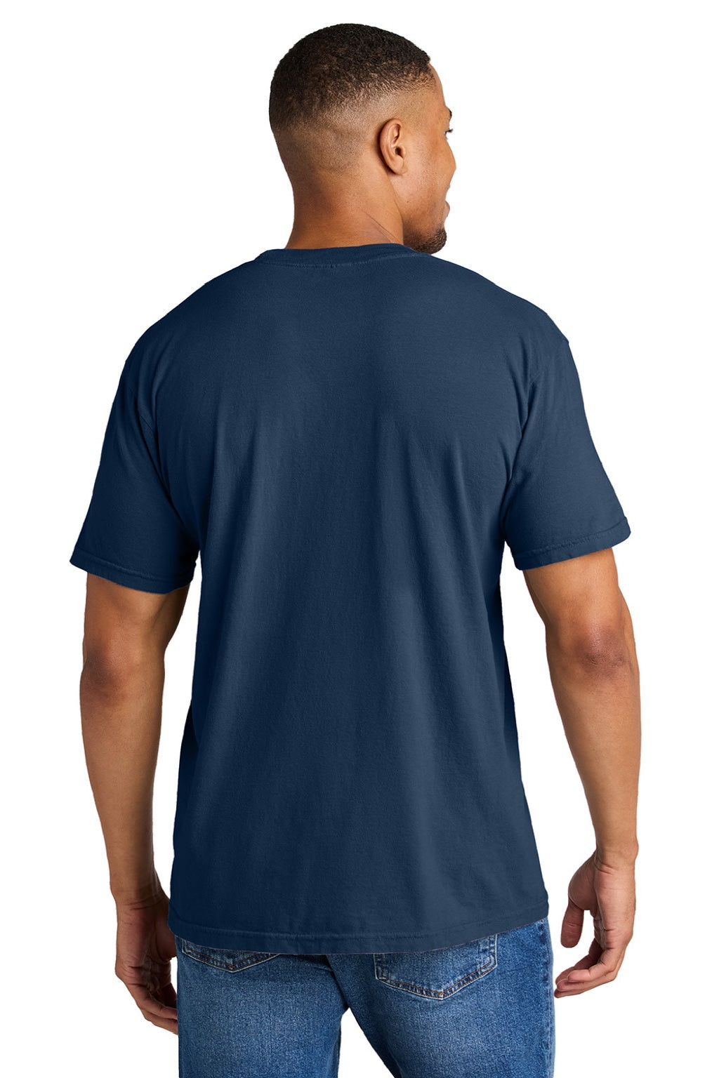Comfort Colors 1717 Mens Short Sleeve Crewneck T-Shirt True Navy Blue Model Back