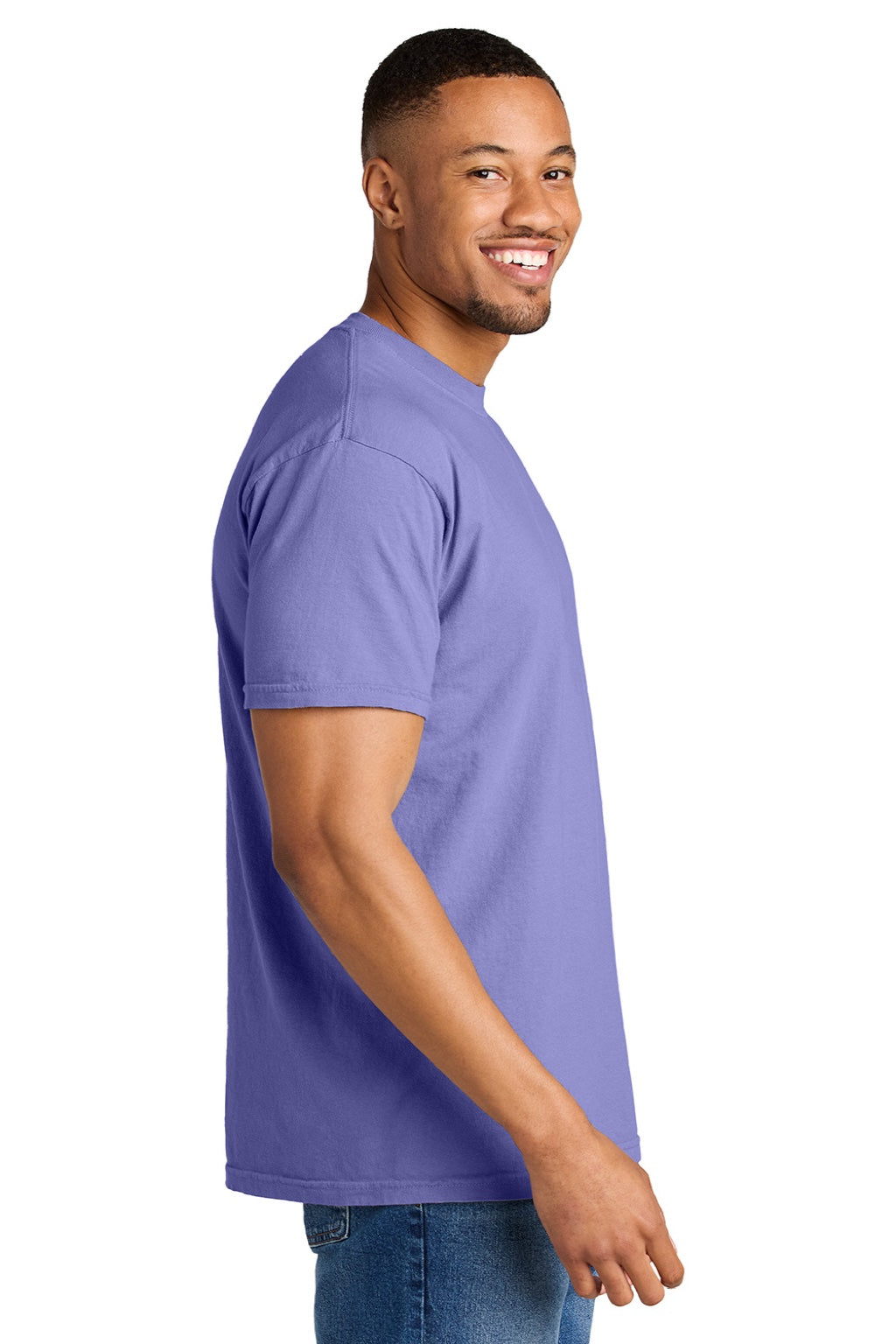 Comfort Colors 1717 Mens Short Sleeve Crewneck T-Shirt Violet Purple Model Side